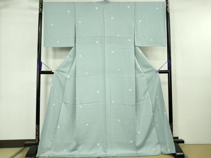 平和屋着物●極上　染師　久保伊智郎　小紋　鹿の子丸文　暈し染め　水色地　反端付き　逸品　未使用　DZAB6531kh6