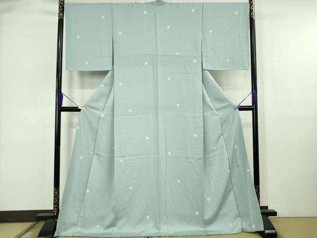 平和屋着物●極上　染師　久保伊智郎　小紋　鹿の子丸文　暈し染め　水色地　反端付き　逸品　未使用　DZAB6531kh6