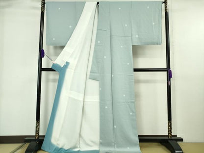 平和屋着物●極上　染師　久保伊智郎　小紋　鹿の子丸文　暈し染め　水色地　反端付き　逸品　未使用　DZAB6531kh6
