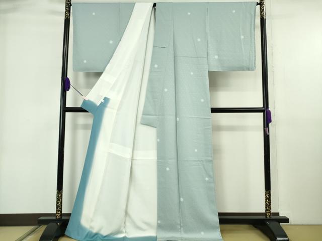 平和屋着物●極上　染師　久保伊智郎　小紋　鹿の子丸文　暈し染め　水色地　反端付き　逸品　未使用　DZAB6531kh6