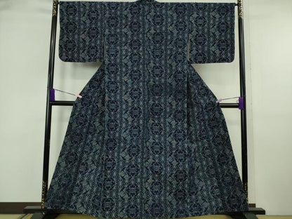平和屋本店▽極上　弓浜絣　綿　単衣　花菱　麻の葉　逸品　DZAB6535kh6