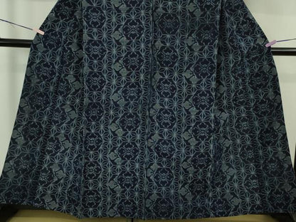 平和屋本店▽極上　弓浜絣　綿　単衣　花菱　麻の葉　逸品　DZAB6535kh6
