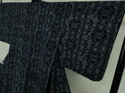 平和屋本店▽極上　弓浜絣　綿　単衣　花菱　麻の葉　逸品　DZAB6535kh6