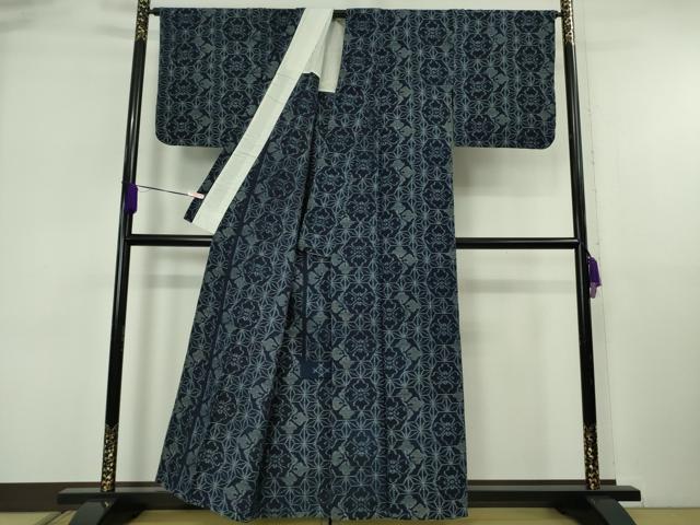 平和屋本店▽極上　弓浜絣　綿　単衣　花菱　麻の葉　逸品　DZAB6535kh6