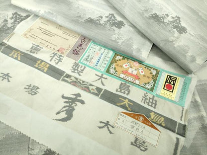 平和屋本店●極上　本場大島紬　白大島　7マルキ　白恵泥　恵大島織物謹製　黎明　ますいわ屋扱い　証紙付き　逸品　未使用　DZAB6537kh6