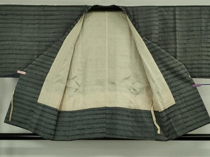 平和屋着物∞極上　伊兵衛織　工芸手織　道行コート　横縞　逸品　DZAB6542kh6