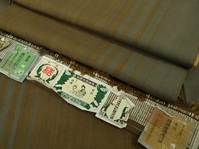 平和屋本店●極上　本場結城紬　重要無形文化財　奥順謹製　間道　証紙付き　逸品　DZAB6545kh6