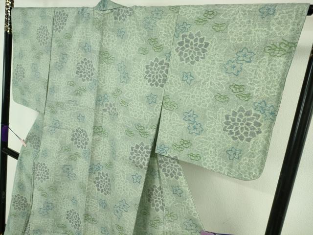 平和屋本店●極上　本場結城紬　重要無形文化財　モロ入り　100亀甲　舞花文　千草色地　逸品　未使用　DZAB6546kh6