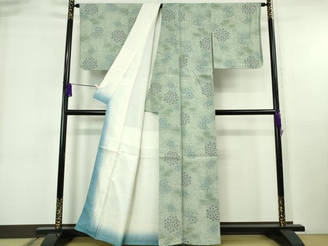 平和屋本店●極上　本場結城紬　重要無形文化財　モロ入り　100亀甲　舞花文　千草色地　逸品　未使用　DZAB6546kh6