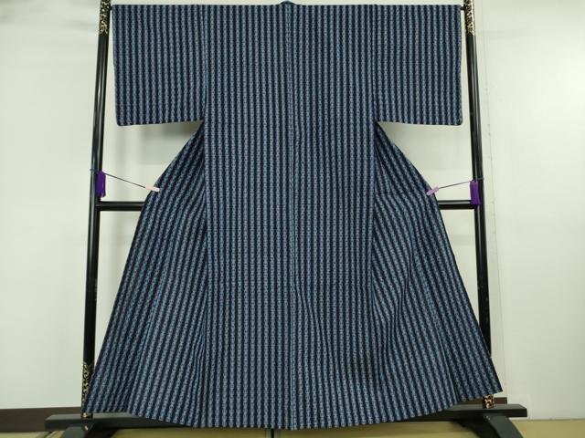 平和屋本店▽極上　男性　久留米絣　単衣　綿　縞　逸品　DZAB6547kh6