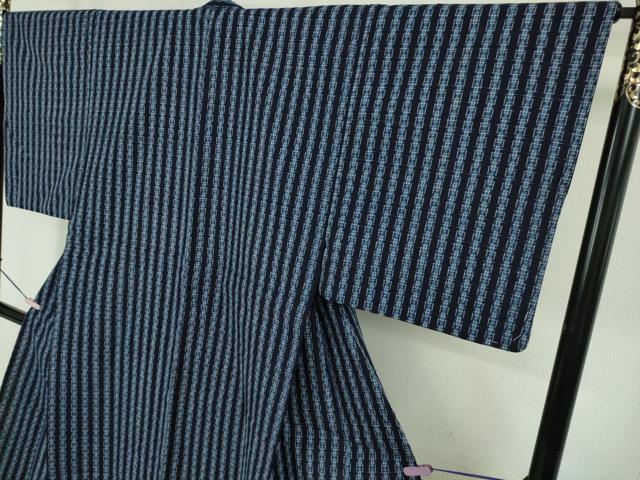 平和屋本店▽極上　男性　久留米絣　単衣　綿　縞　逸品　DZAB6547kh6