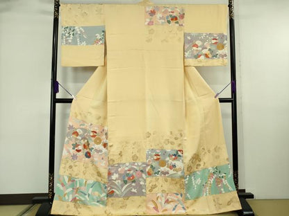 平和屋本店●極上　創業460年・千總　訪問着　駒刺繍　地紙吉祥花文　蜂蜜色地　金彩　伊勢丹扱い　逸品　未使用　DZAB6550kh6