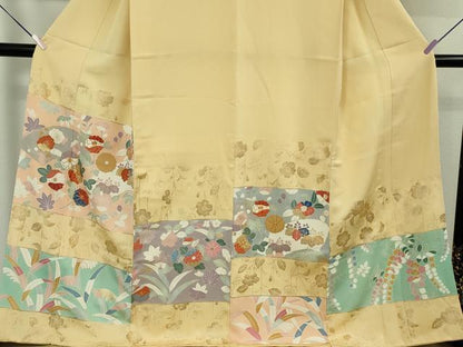 平和屋本店●極上　創業460年・千總　訪問着　駒刺繍　地紙吉祥花文　蜂蜜色地　金彩　伊勢丹扱い　逸品　未使用　DZAB6550kh6