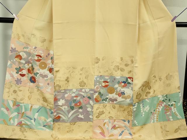 平和屋本店●極上　創業460年・千總　訪問着　駒刺繍　地紙吉祥花文　蜂蜜色地　金彩　伊勢丹扱い　逸品　未使用　DZAB6550kh6