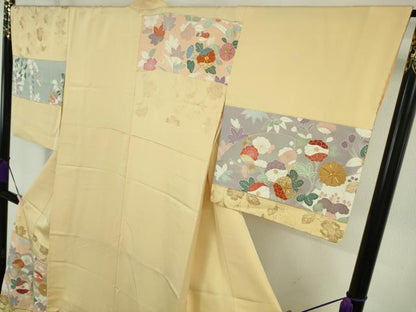 平和屋本店●極上　創業460年・千總　訪問着　駒刺繍　地紙吉祥花文　蜂蜜色地　金彩　伊勢丹扱い　逸品　未使用　DZAB6550kh6