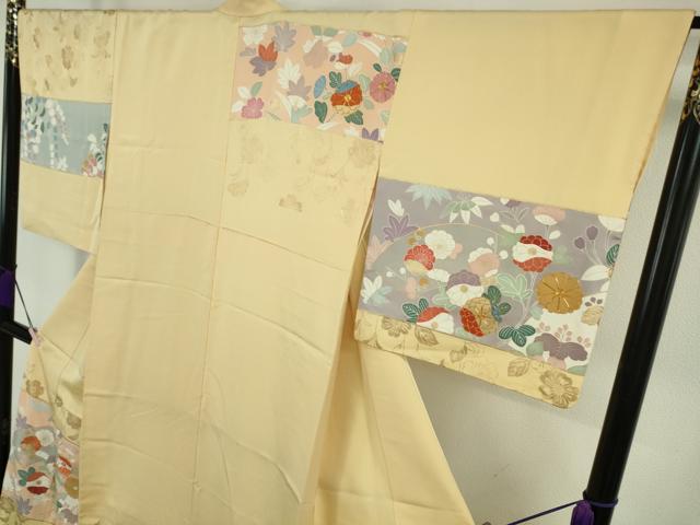 平和屋本店●極上　創業460年・千總　訪問着　駒刺繍　地紙吉祥花文　蜂蜜色地　金彩　伊勢丹扱い　逸品　未使用　DZAB6550kh6