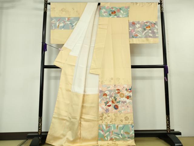 平和屋本店●極上　創業460年・千總　訪問着　駒刺繍　地紙吉祥花文　蜂蜜色地　金彩　伊勢丹扱い　逸品　未使用　DZAB6550kh6