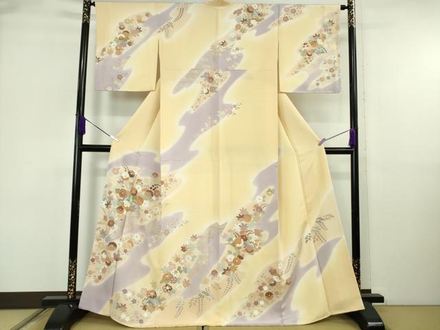 平和屋本店●極上　創業460年・千總 訪問着 駒刺繍 吉祥花文 蜂蜜色地　暈し染め　金彩　松坂屋扱い　反端付き　逸品　未使用　DZAB6551kh6