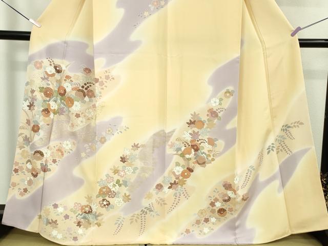 平和屋本店●極上　創業460年・千總 訪問着 駒刺繍 吉祥花文 蜂蜜色地　暈し染め　金彩　松坂屋扱い　反端付き　逸品　未使用　DZAB6551kh6