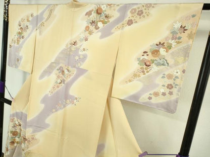 平和屋本店●極上　創業460年・千總 訪問着 駒刺繍 吉祥花文 蜂蜜色地　暈し染め　金彩　松坂屋扱い　反端付き　逸品　未使用　DZAB6551kh6