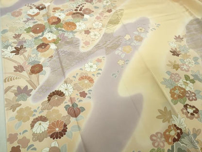 平和屋本店●極上　創業460年・千總 訪問着 駒刺繍 吉祥花文 蜂蜜色地　暈し染め　金彩　松坂屋扱い　反端付き　逸品　未使用　DZAB6551kh6