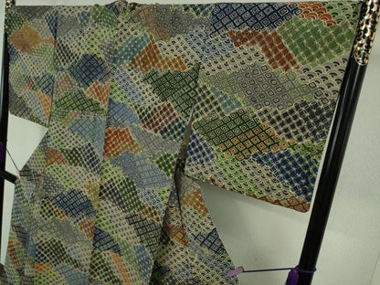 平和屋本店●極上　創業460年・千總　小紋　本手描臈纈　名物裂　鬼しぼ縮緬　西武百貨店扱い　反端付き　逸品　DZAB6553kh6