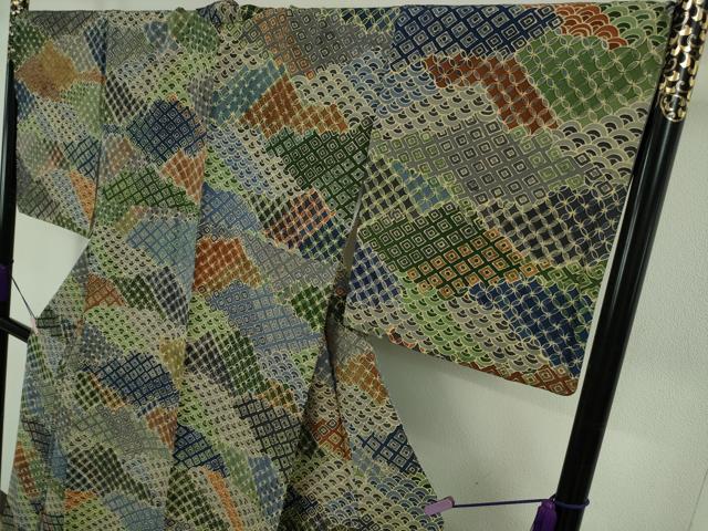 平和屋本店●極上　創業460年・千總　小紋　本手描臈纈　名物裂　鬼しぼ縮緬　西武百貨店扱い　反端付き　逸品　DZAB6553kh6