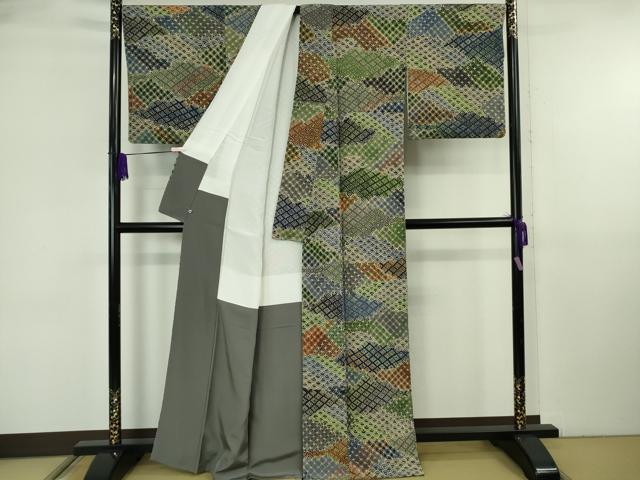 平和屋本店●極上　創業460年・千總　小紋　本手描臈纈　名物裂　鬼しぼ縮緬　西武百貨店扱い　反端付き　逸品　DZAB6553kh6