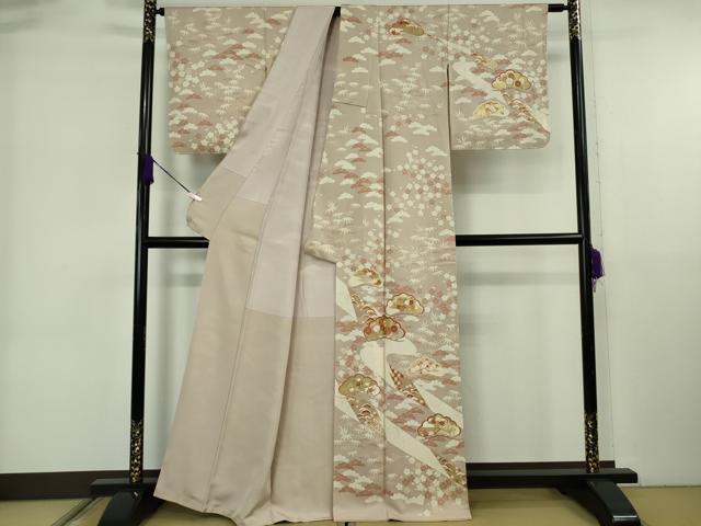 平和屋本店●極上　訪問着　吉澤友禅　駒刺繍　松竹梅　吉祥花文　灰梅色地　金彩　逸品　未使用　DZAB6554kh6