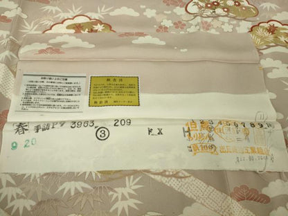 平和屋本店●極上　訪問着　吉澤友禅　駒刺繍　松竹梅　吉祥花文　灰梅色地　金彩　逸品　未使用　DZAB6554kh6