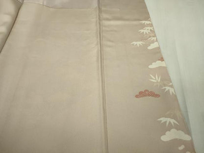 平和屋本店●極上　訪問着　吉澤友禅　駒刺繍　松竹梅　吉祥花文　灰梅色地　金彩　逸品　未使用　DZAB6554kh6
