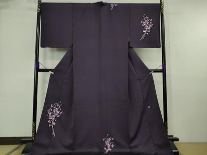 平和屋本店●極上　本加賀友禅作家　吉本大輔　訪問着　ロング丈　シンフォニー　深紫色地　やまと誂製　証紙付き　逸品　DZAB6555kh6