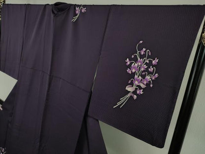 平和屋本店●極上　本加賀友禅作家　吉本大輔　訪問着　ロング丈　シンフォニー　深紫色地　やまと誂製　証紙付き　逸品　DZAB6555kh6