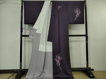 平和屋本店●極上　本加賀友禅作家　吉本大輔　訪問着　ロング丈　シンフォニー　深紫色地　やまと誂製　証紙付き　逸品　DZAB6555kh6