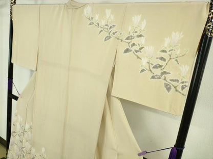平和屋本店●希少　日本工芸会正会員　福村廣利　絵絞庵　訪問着　木蓮　蒸栗色地　西武百貨店扱い　逸品　DZAB6556kh6