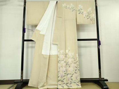 平和屋本店●希少　日本工芸会正会員　福村廣利　絵絞庵　訪問着　木蓮　蒸栗色地　西武百貨店扱い　逸品　DZAB6556kh6