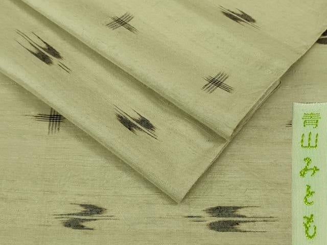 平和屋本店▽希少　青山みとも　重要無形文化財　本場久米島紬　ゆうな染　手織　単衣　柳茶色地　逸品　DZAB6561kh6