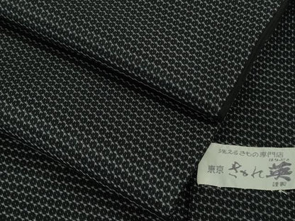 平和屋本店●極上　男性　洗える最高級着物　＜英＞はなぶさ謹製　お召　アンサンブル　長羽織・長襦袢セット　亀甲柄　逸品　DZAB6564kh6