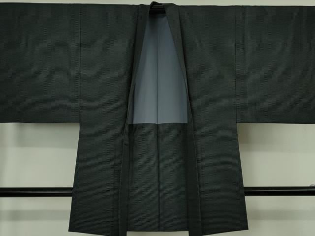平和屋本店●極上　男性　洗える最高級着物　＜英＞はなぶさ謹製　お召　アンサンブル　長羽織・長襦袢セット　亀甲柄　逸品　DZAB6564kh6