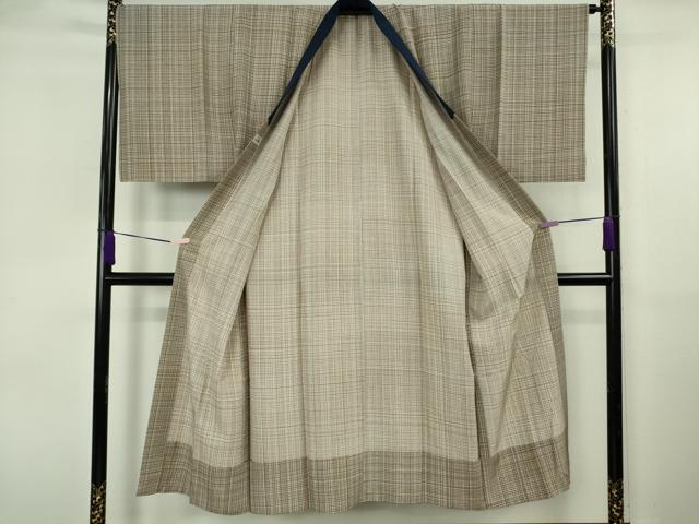 平和屋本店●極上　男性　洗える最高級着物　＜英＞はなぶさ謹製　お召　アンサンブル　長羽織・長襦袢セット　亀甲柄　逸品　DZAB6564kh6