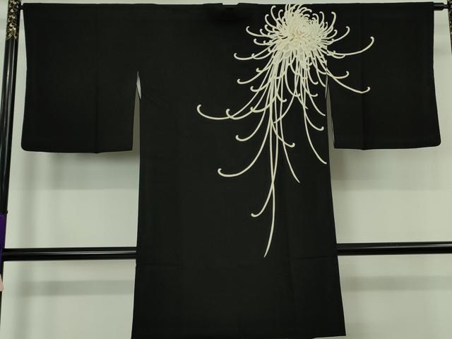 平和屋本店∞極上　道中着　ロング丈　羽裏・楽器　黒地　鬼しぼ縮緬　逸品　DZAB6565kh6