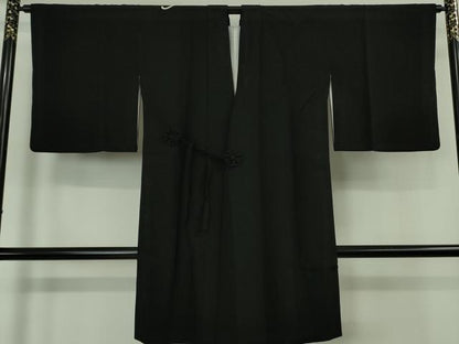 平和屋本店∞極上　道中着　ロング丈　羽裏・楽器　黒地　鬼しぼ縮緬　逸品　DZAB6565kh6