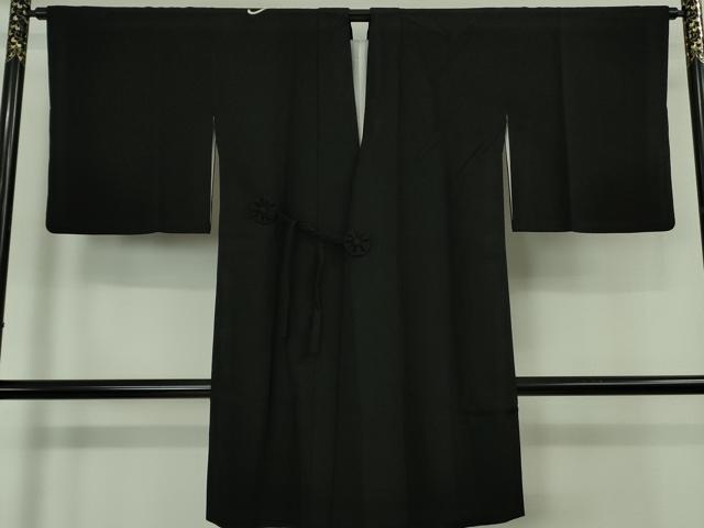 平和屋本店∞極上　道中着　ロング丈　羽裏・楽器　黒地　鬼しぼ縮緬　逸品　DZAB6565kh6