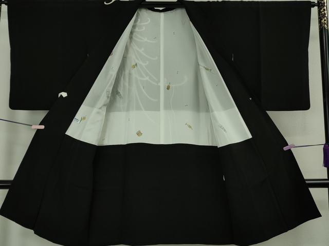 平和屋本店∞極上　道中着　ロング丈　羽裏・楽器　黒地　鬼しぼ縮緬　逸品　DZAB6565kh6