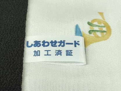 平和屋本店∞極上　道中着　ロング丈　羽裏・楽器　黒地　鬼しぼ縮緬　逸品　DZAB6565kh6