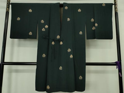 平和屋着物∞極上　道中着　ロング丈　印傳　草花文　褐返色地　逸品　DZAB6566kh6