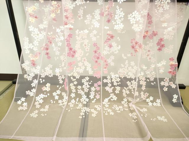 平和屋本店＊極上 夏物 お引きずり・お引き摺り・引き振袖 オーガンジー 舞桜 銀彩 たとう紙付き 逸品 DZAB6569kh6