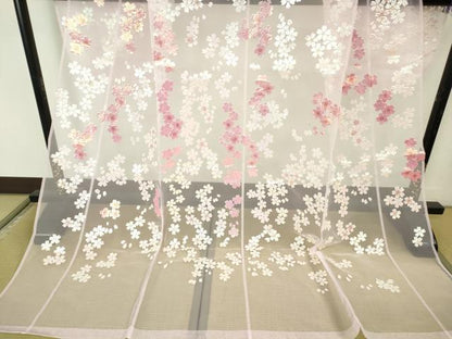 平和屋本店＊極上 夏物 お引きずり・お引き摺り・引き振袖 オーガンジー 舞桜 銀彩 たとう紙付き 逸品 DZAB6569kh6