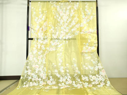 平和屋本店＊極上 夏物 お引きずり・お引き摺り・引き振袖 オーガンジー 枝花文 銀彩 たとう紙付き 逸品 DZAB6570kh6