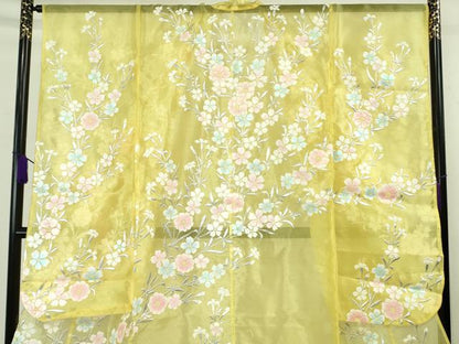 平和屋本店＊極上 夏物 お引きずり・お引き摺り・引き振袖 オーガンジー 枝花文 銀彩 たとう紙付き 逸品 DZAB6570kh6